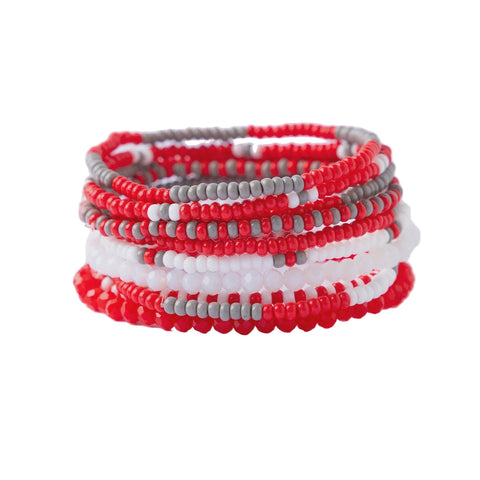 Beaded 10-Strand Scarlet & Gray Bracelet