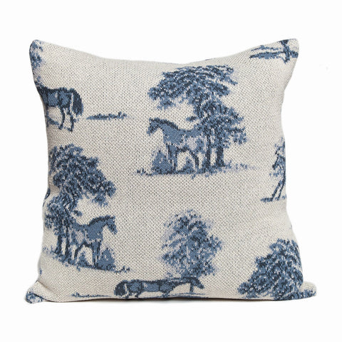 Equestrian Toile Pillow  Blue Grey