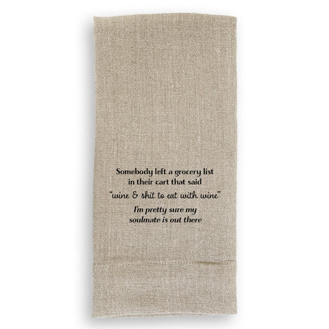 Grocery List Soulmate Linen Tea Towel