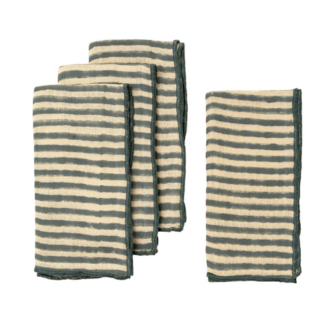 Set of 4 Sea Stripe Block Print Napkins