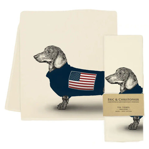 Flag Sweater Dachshund Tea Towel