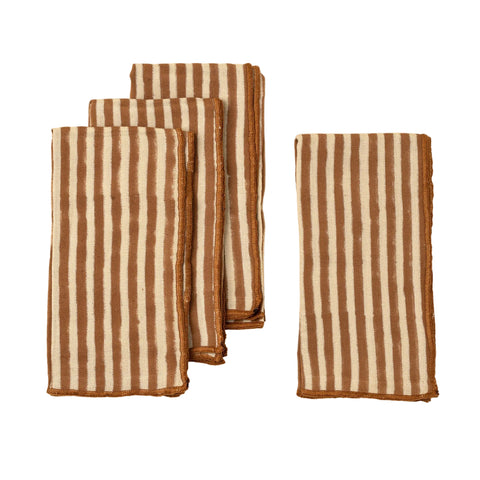 Set of 4 Terracotta Stripe Block Print Napkins