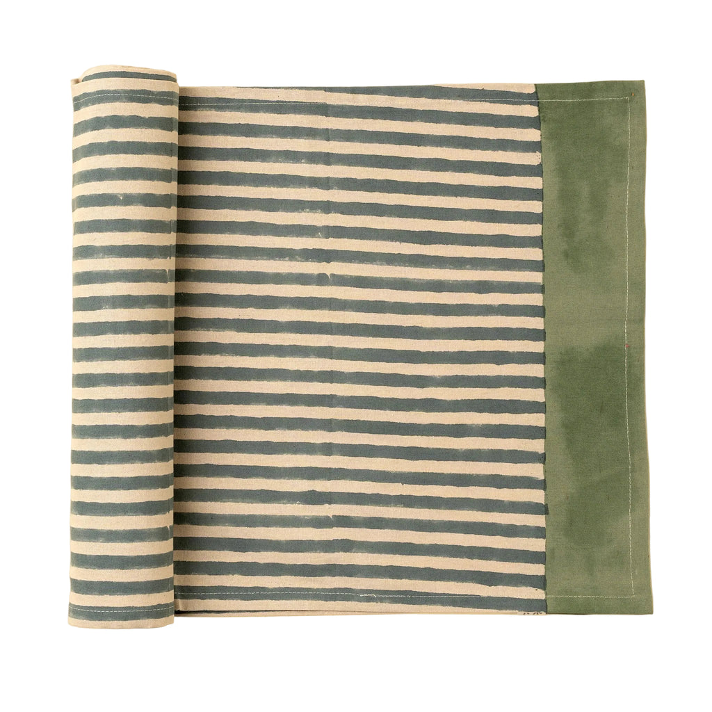 Sea Stripe Block Print Table Runner