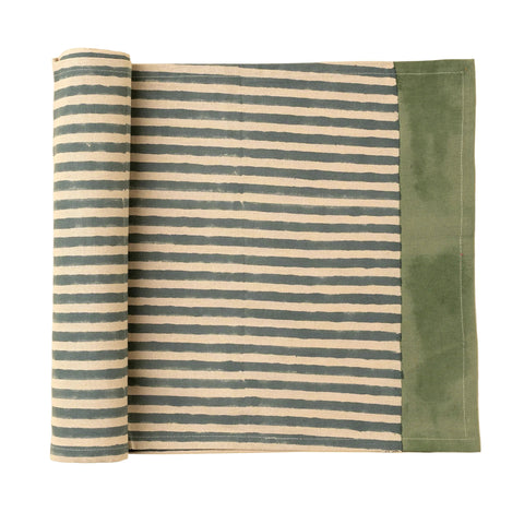 Sea Stripe Block Print Table Runner