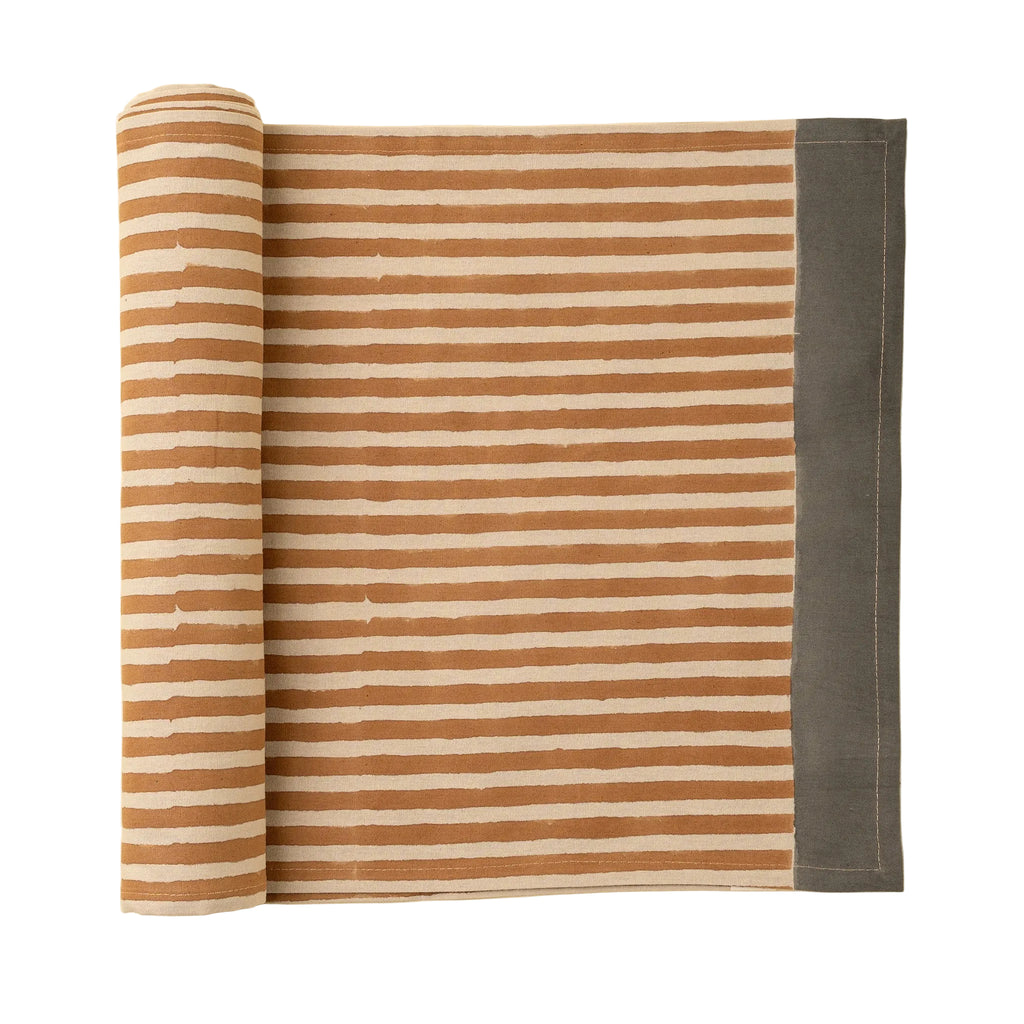 Terracotta Stripe Block Print Table Runner