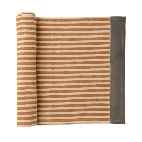 Terracotta Stripe Block Print Table Runner