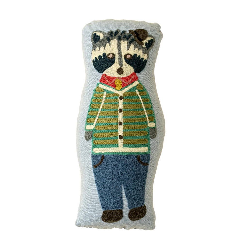 Embroidered Raccoon Pillow