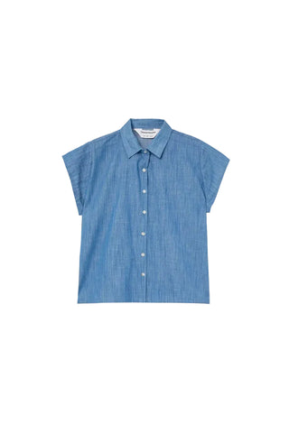 Chambray Flower Button Short Sleeve Shirt