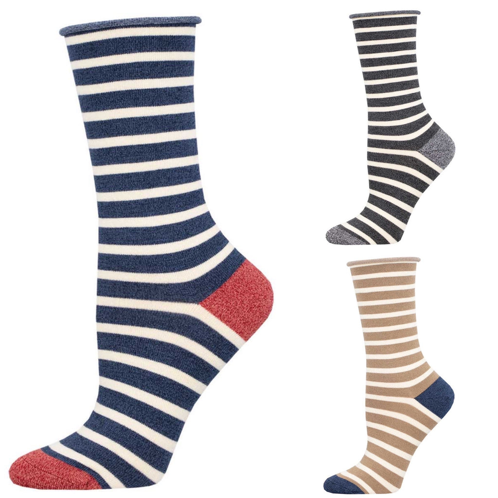 Women's Bamboo Roll Top Stripe Socks