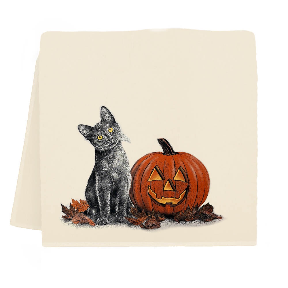 Black Kitten with Pumpkin Tea Towel