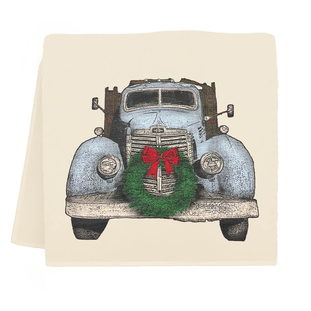 Blue Vintage Farm Holiday Tea Towel