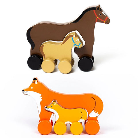 Fox & Horse Wooden Push Toy