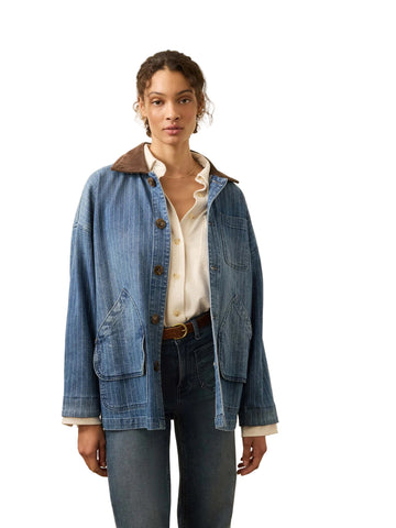 Sunwashed Pinstripe Denim Barn Jacket