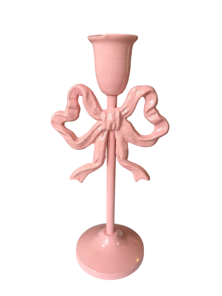 Large Pink Bow Candlestick