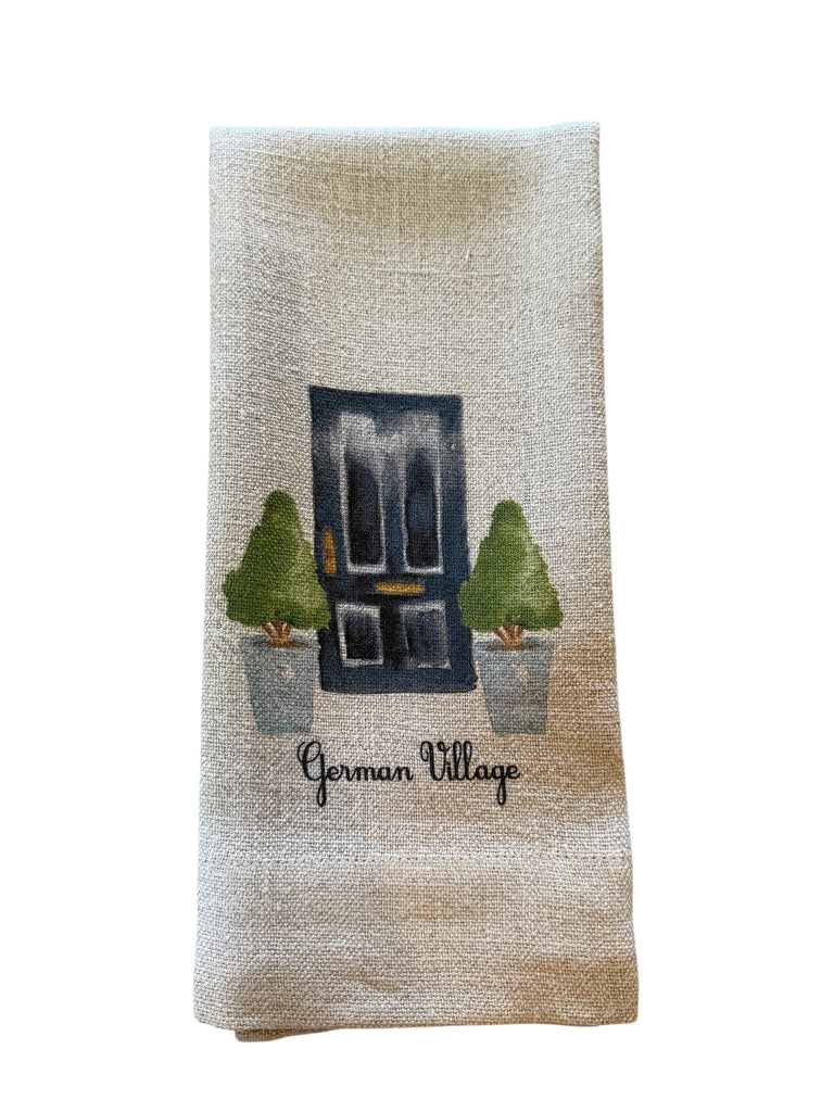 German Village Front Door Linen Tea Towel