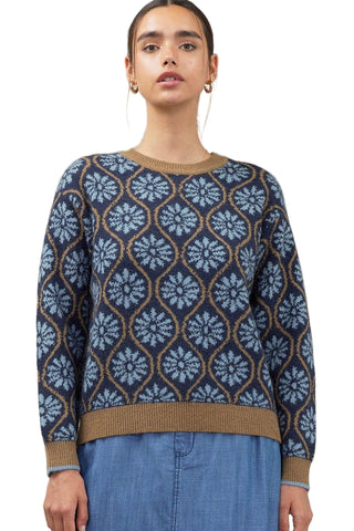 Geometric Blue Flower Sweater