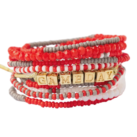 Game Day Scarlett & Gray Fan Bracelet Stack