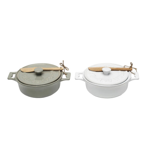 Stoneware Brie Bakers w/Spreader (2 colors)