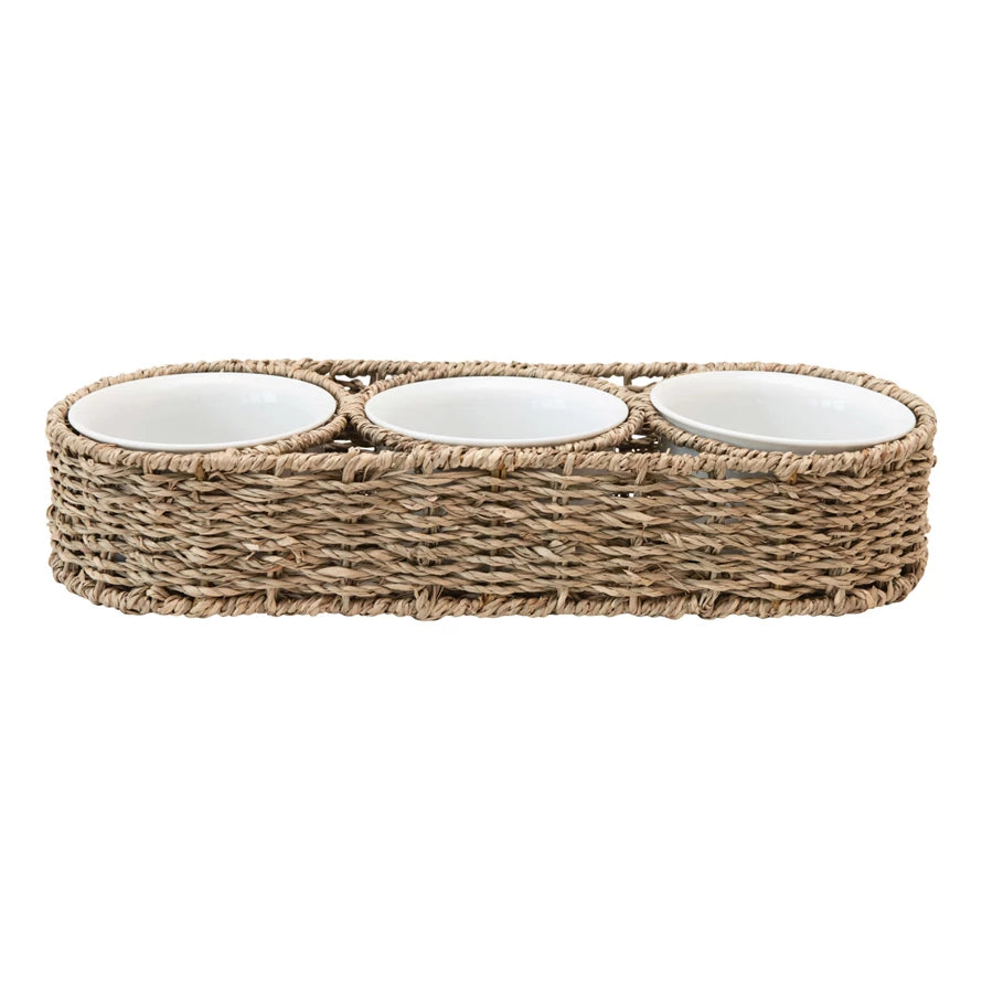 Hand Woven Basket w/ Ceramic Bowls