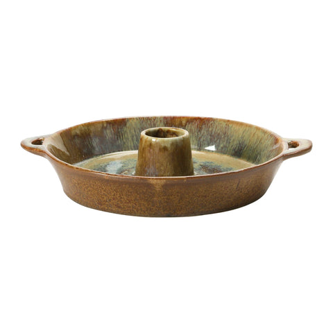 Glazed Stoneware Dish w/ Toothpick Holder