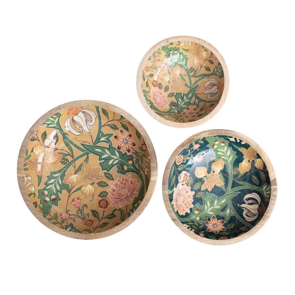 Enameled Floral Mango Wood (large)