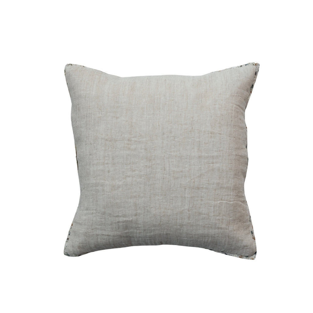 Cream Linen Floral Trim Pillow