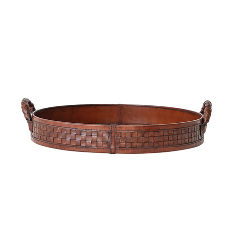 Round Woven Leather Tray