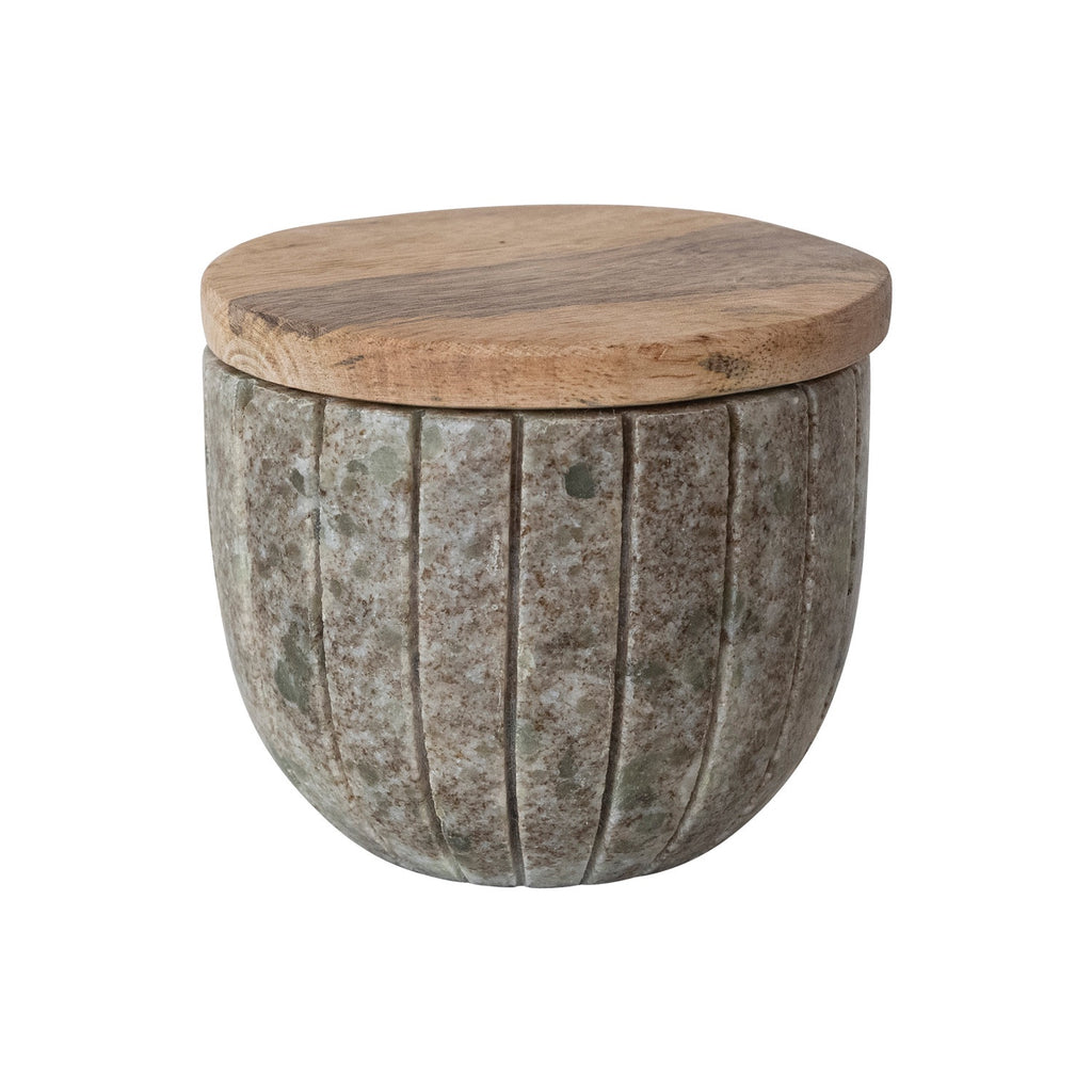 Carved Marble Container w/Mango Lid