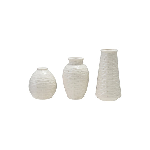Stoneware Basketweave Bud Vases
