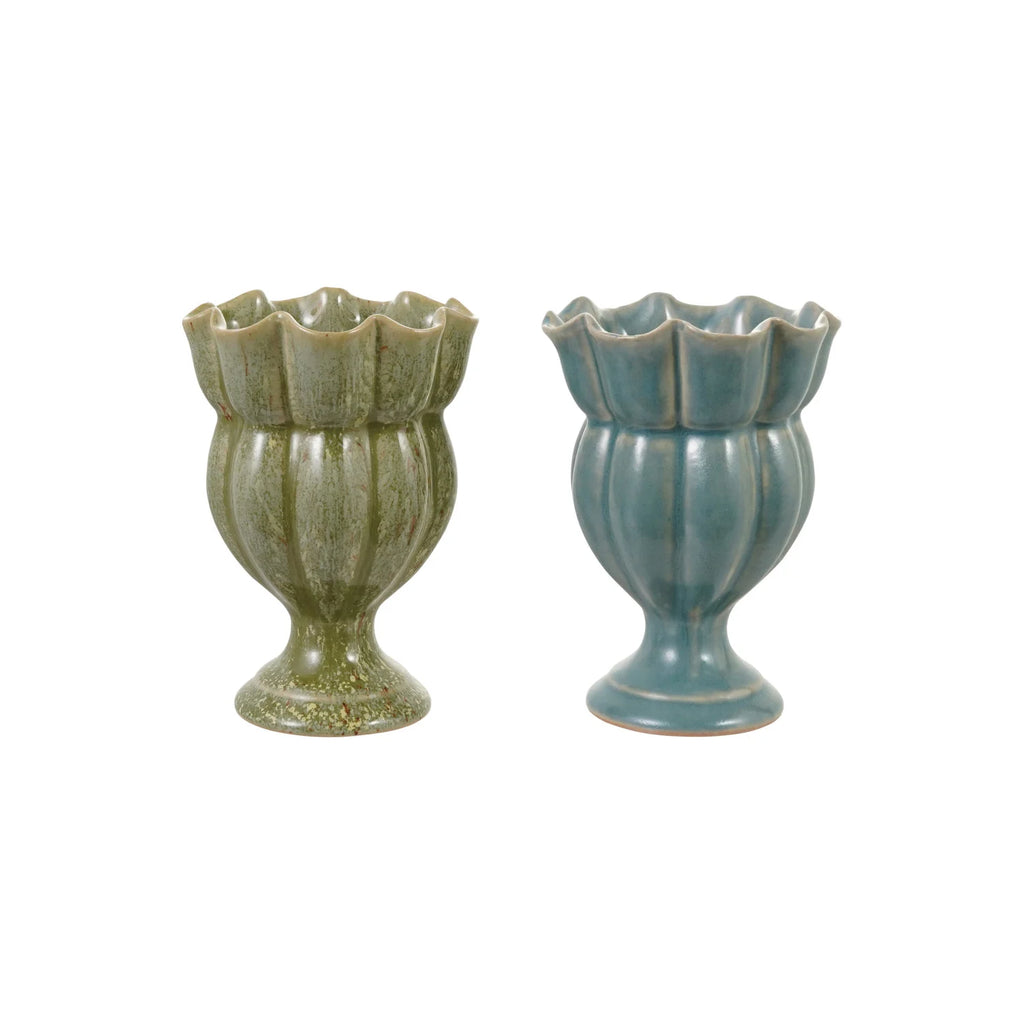 Scalloped Stoneware Footed Vase
