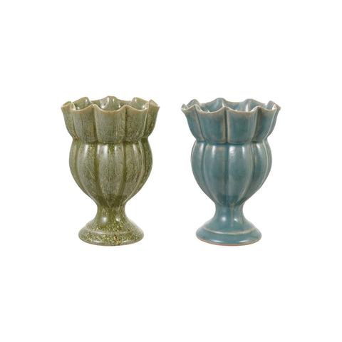 Scalloped Stoneware Footed Vase