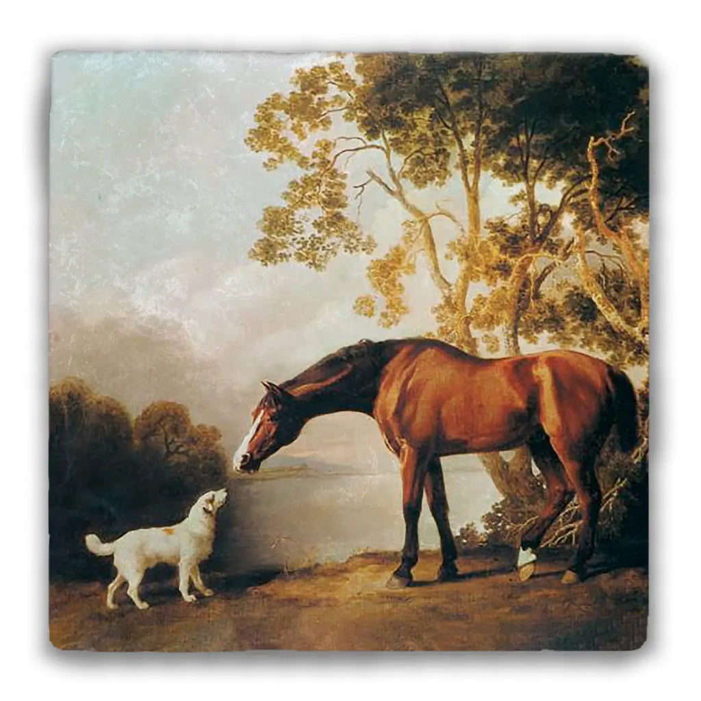 Bay Horse w/ White Dog Stone Coaster