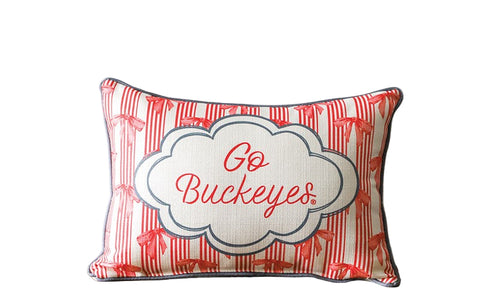 Buckeyes Bow Pattern Pillow w/ Red Piping