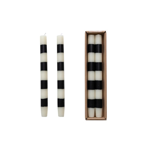 Black & Ivory Striped Tapers