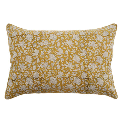 Clara Ochre Linen Block Print Pillow