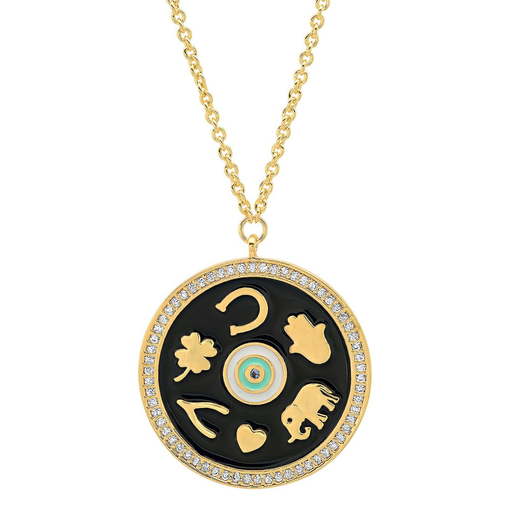 Enamel Luck Pendant Gold Necklace