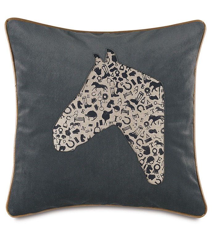 Block Print Horse Head Pillow